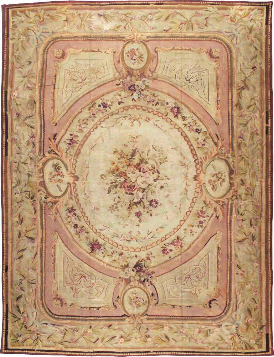 Antique French Aubusson Flatweave Carpet, No.10325 - Staging