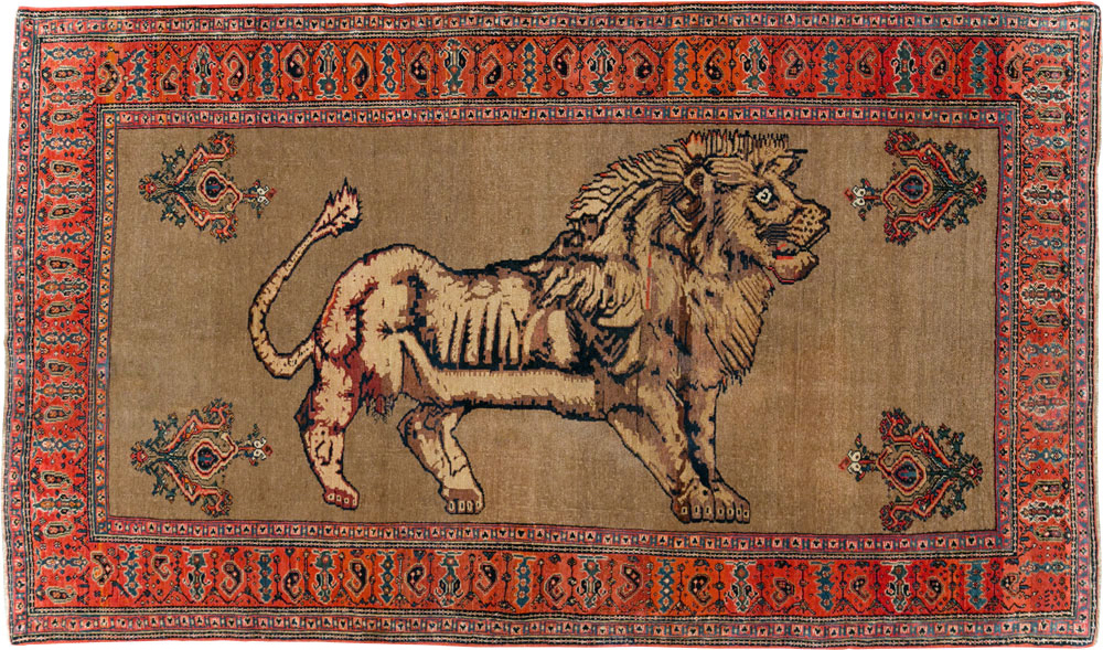 Antique Senneh Malayer Pictorial Rug, No.10816 - Staging