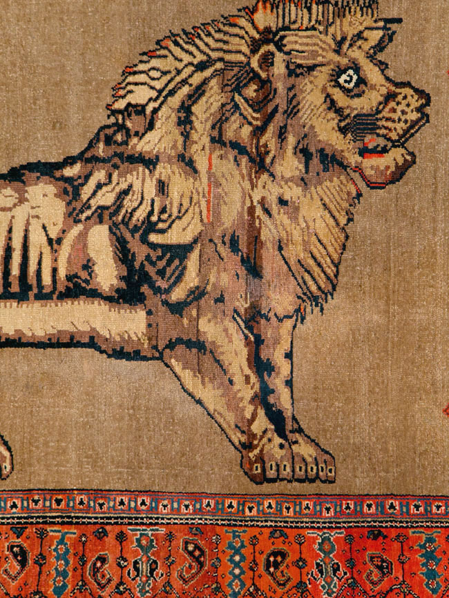 Antique Senneh Malayer Pictorial Rug, No.10816 - Staging