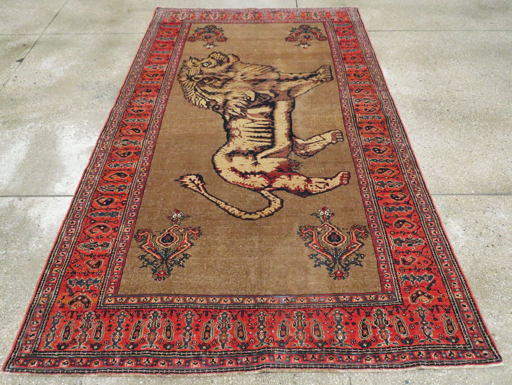 Antique Senneh Malayer Pictorial Rug, No.10816 - Staging
