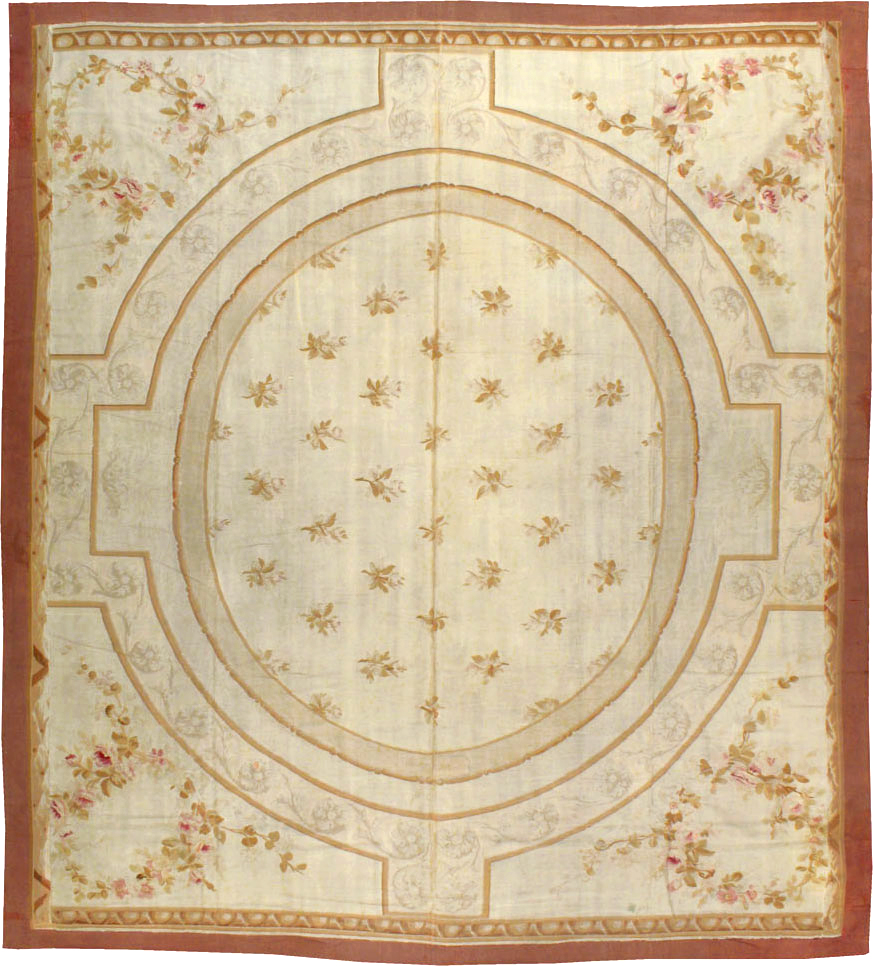 Antique French Aubusson Carpet, No.10892 - Staging