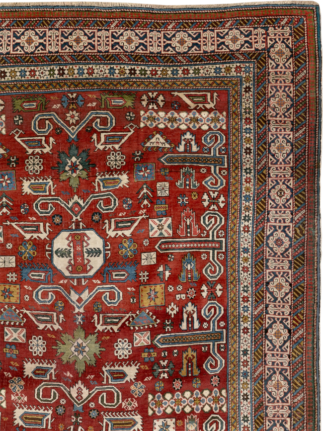 Antique Caucasian Perpedil Accent Rug, No.11002 - Staging