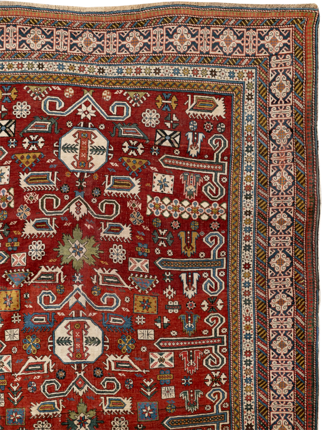 Antique Caucasian Perpedil Accent Rug, No.11002 - Staging