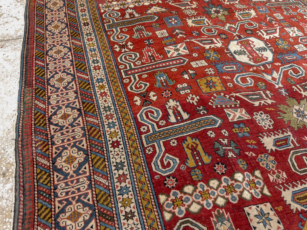 Antique Caucasian Perpedil Accent Rug, No.11002 - Staging