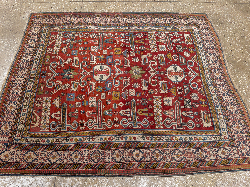 Antique Caucasian Perpedil Accent Rug, No.11002 - Staging