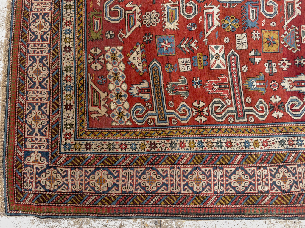 Antique Caucasian Perpedil Accent Rug, No.11002 - Staging