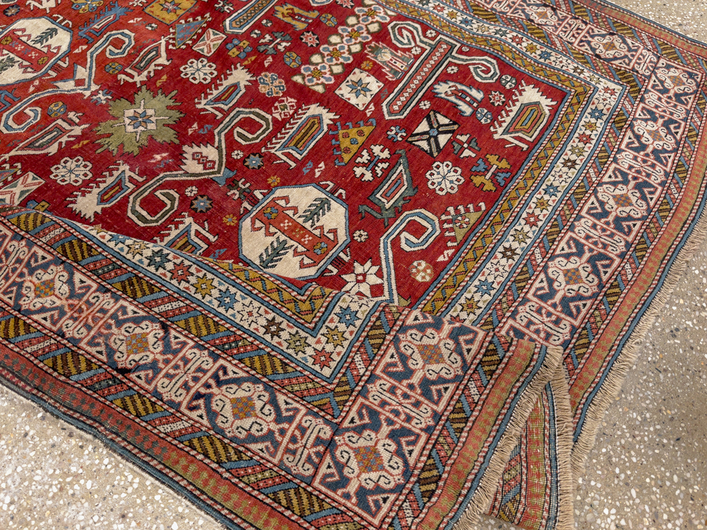 Antique Caucasian Perpedil Accent Rug, No.11002 - Staging