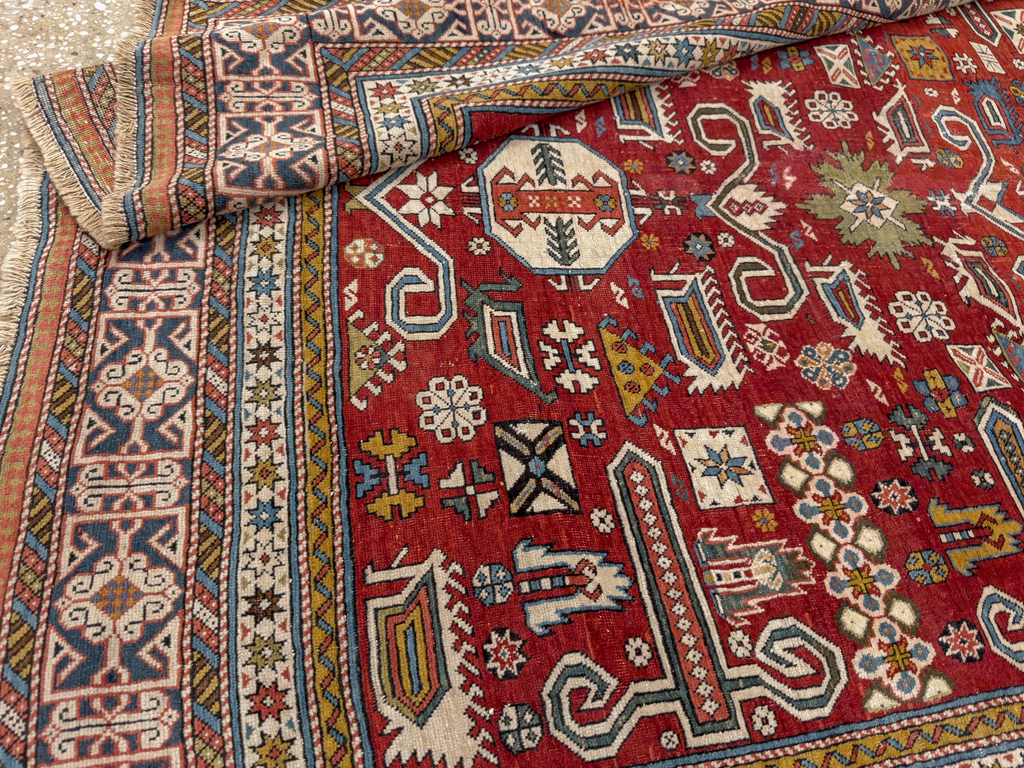 Antique Caucasian Perpedil Accent Rug, No.11002 - Staging