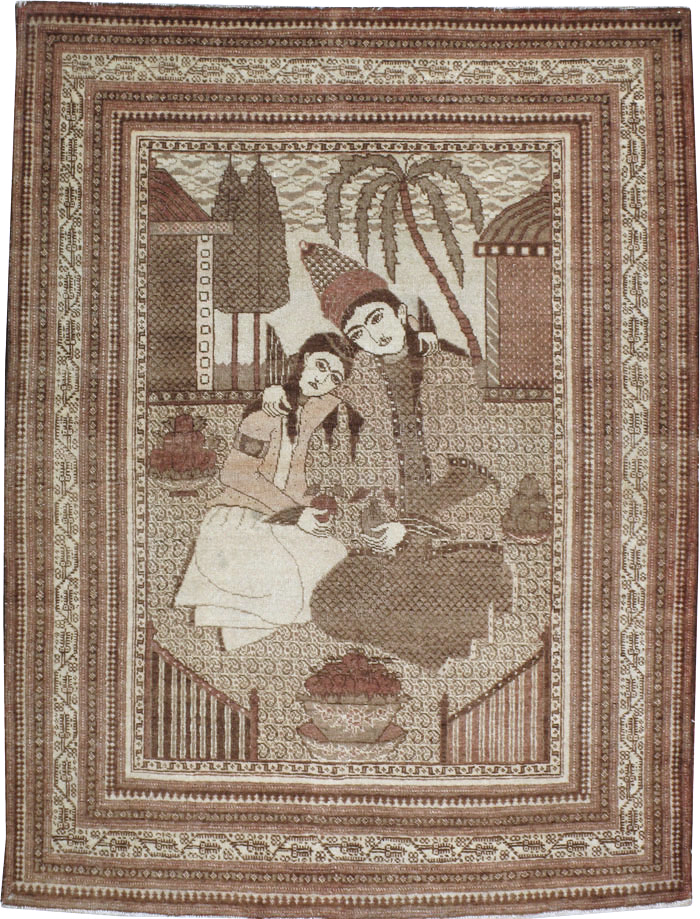 Antique Persian Tabriz Pictorial Rug (Pair: 1 of 2), No.11455 - Staging