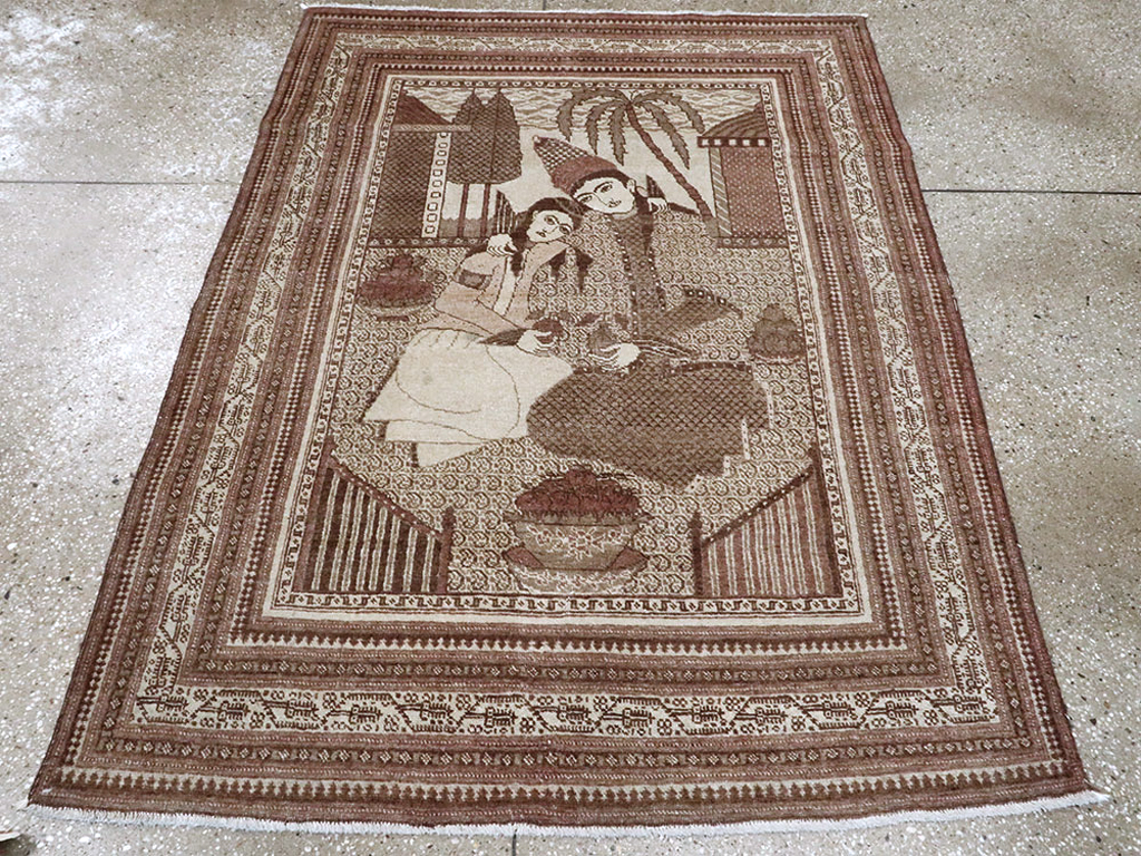 Antique Persian Tabriz Pictorial Rug (Pair: 1 of 2), No.11455 - Staging