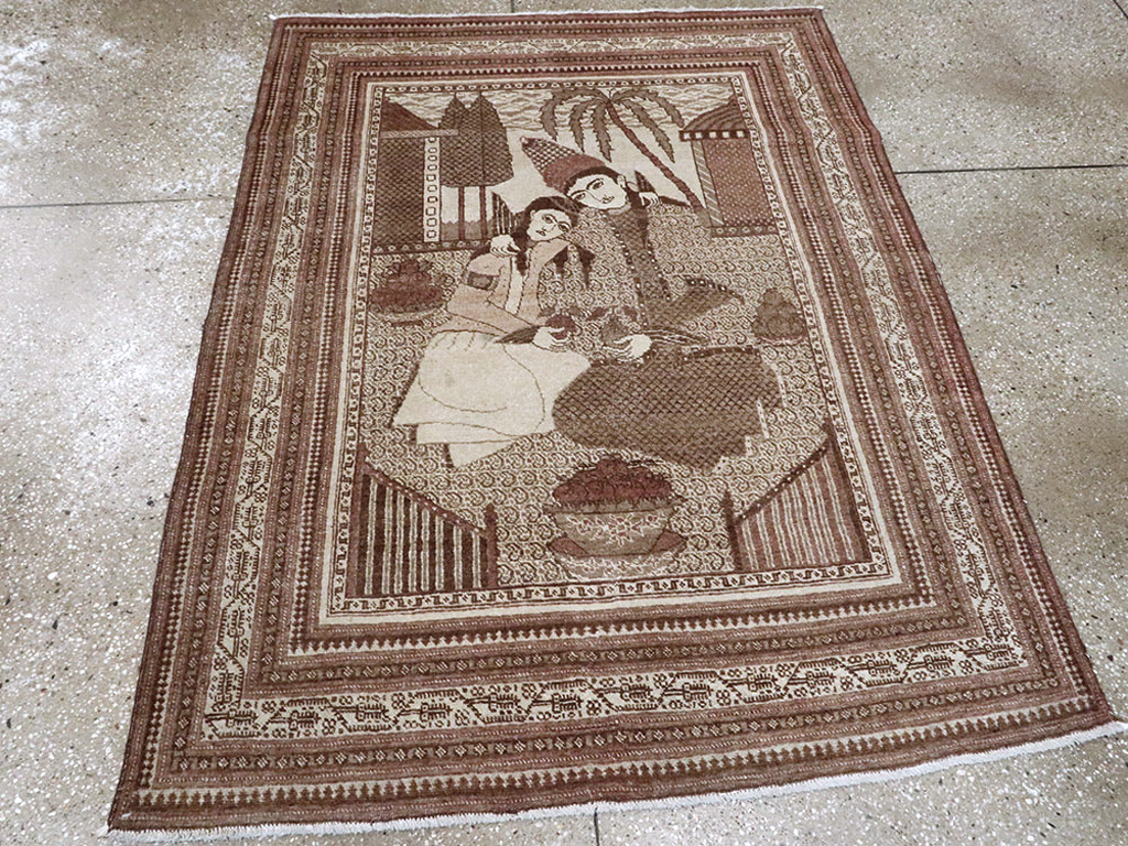 Antique Persian Tabriz Pictorial Rug (Pair: 1 of 2), No.11455 - Staging