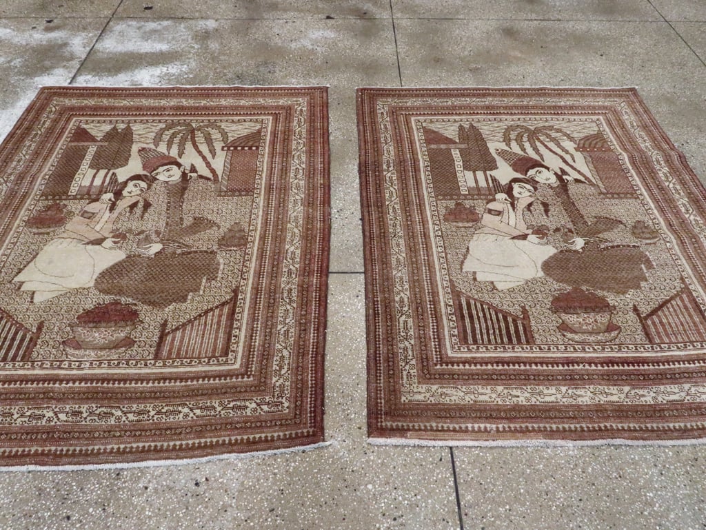 Antique Persian Tabriz Pictorial Rug (Pair: 1 of 2), No.11455 - Staging