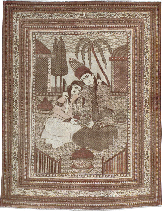 Antique Persian Tabriz Pictorial Rug (Pair: 2 of 2), No.11456 - Staging