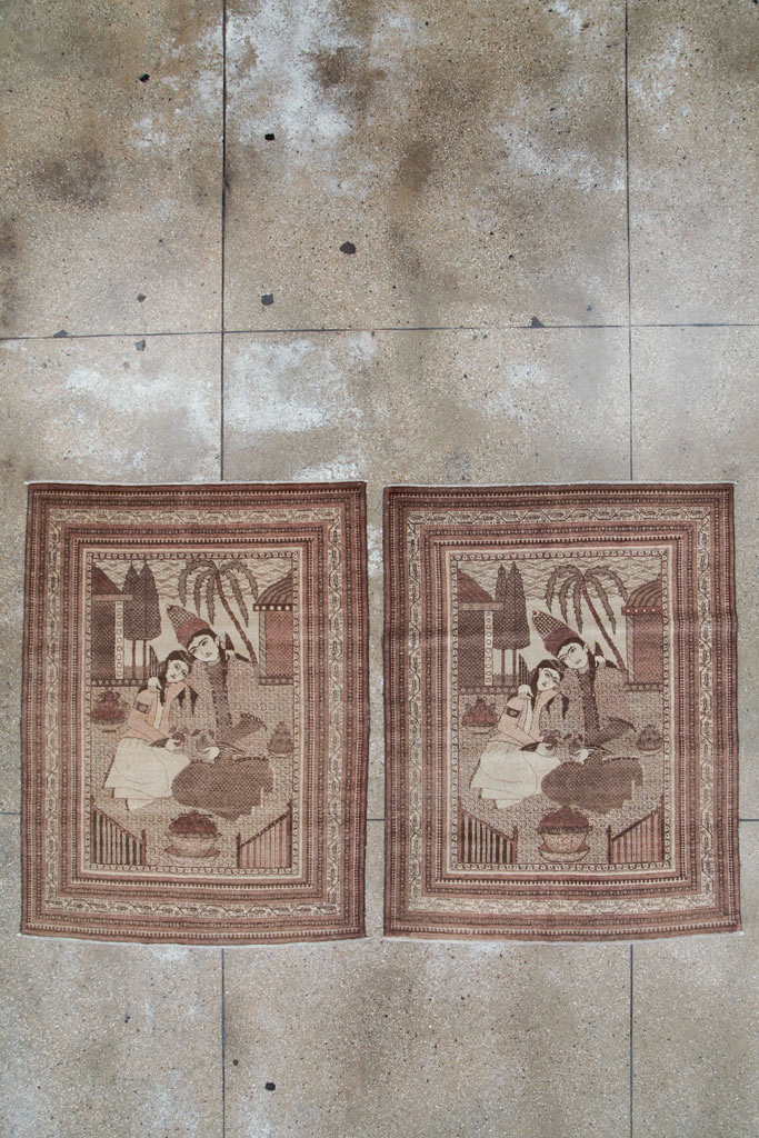 Antique Persian Tabriz Pictorial Rug (Pair: 2 of 2), No.11456 - Staging