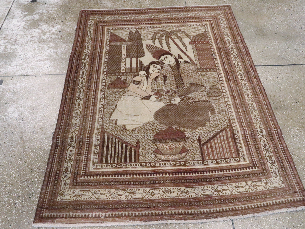 Antique Persian Tabriz Pictorial Rug (Pair: 2 of 2), No.11456 - Staging