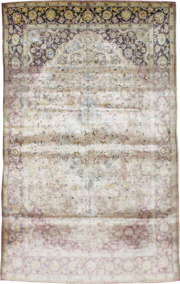 Antique Persian Kashan Silk Carpet, No.11755 - Staging
