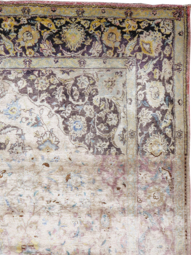 Antique Persian Kashan Silk Carpet, No.11755 - Staging