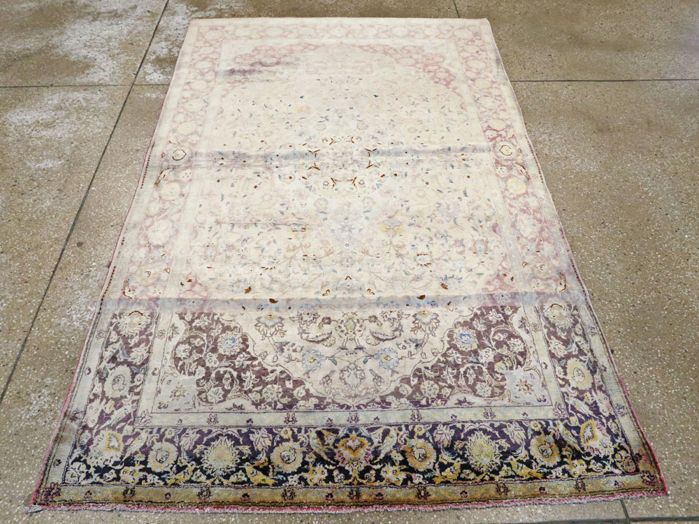 Antique Persian Kashan Silk Carpet, No.11755 - Staging