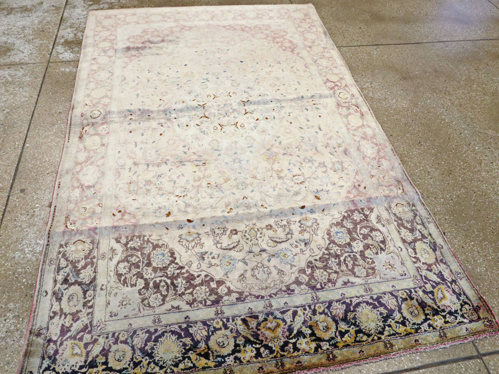 Antique Persian Kashan Silk Carpet, No.11755 - Staging