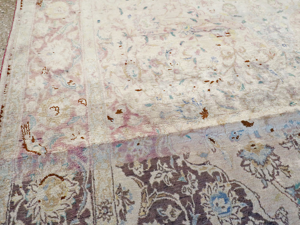 Antique Persian Kashan Silk Carpet, No.11755 - Staging