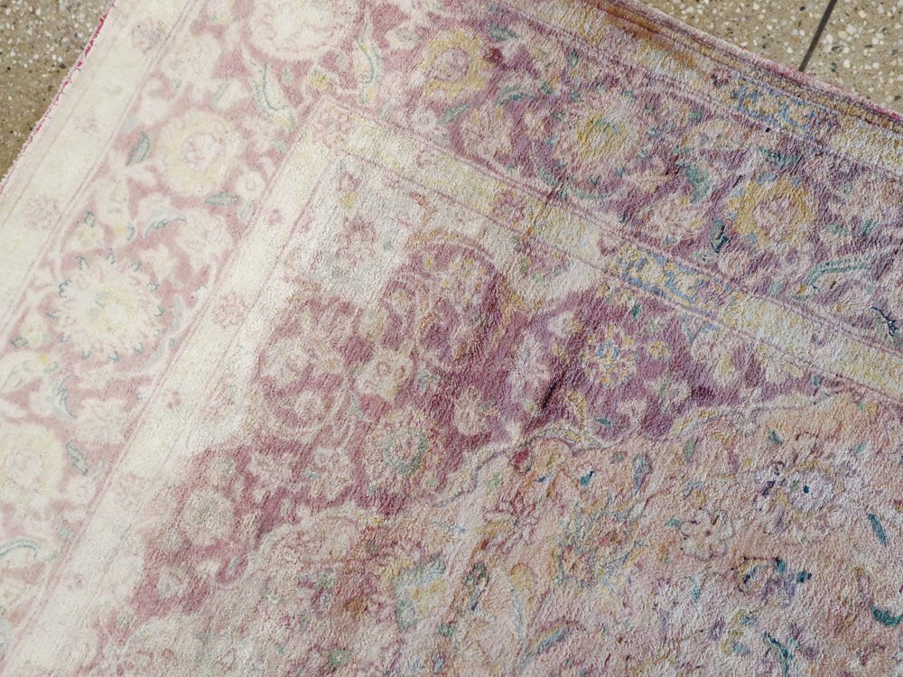 Antique Persian Kashan Silk Carpet, No.11755 - Staging