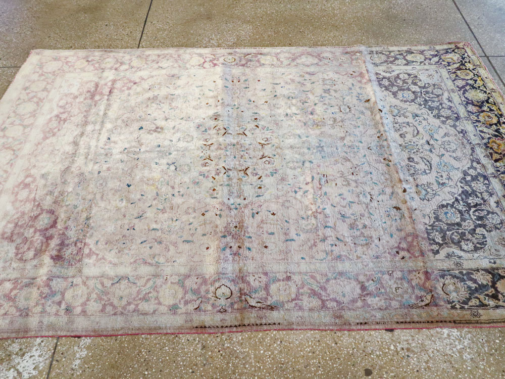 Antique Persian Kashan Silk Carpet, No.11755 - Staging