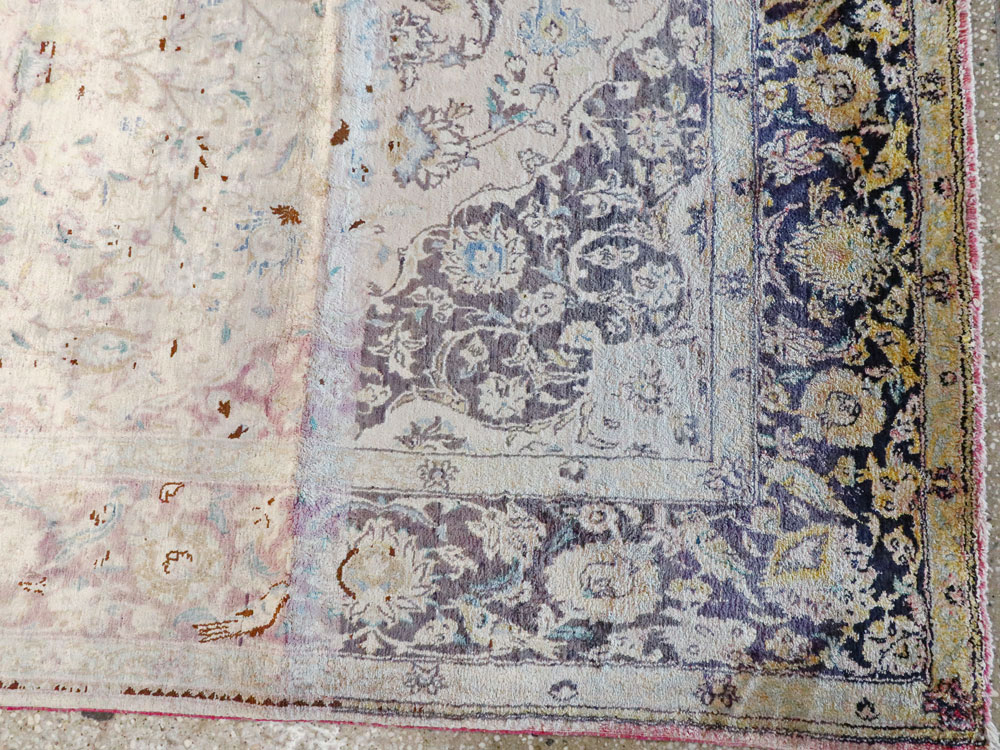 Antique Persian Kashan Silk Carpet, No.11755 - Staging