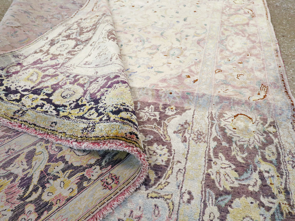 Antique Persian Kashan Silk Carpet, No.11755 - Staging