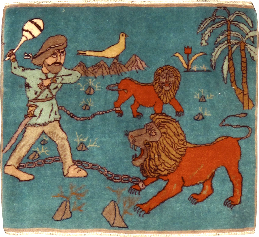 Antique Persian Tabriz Pictorial Rug, No.11827 - Staging