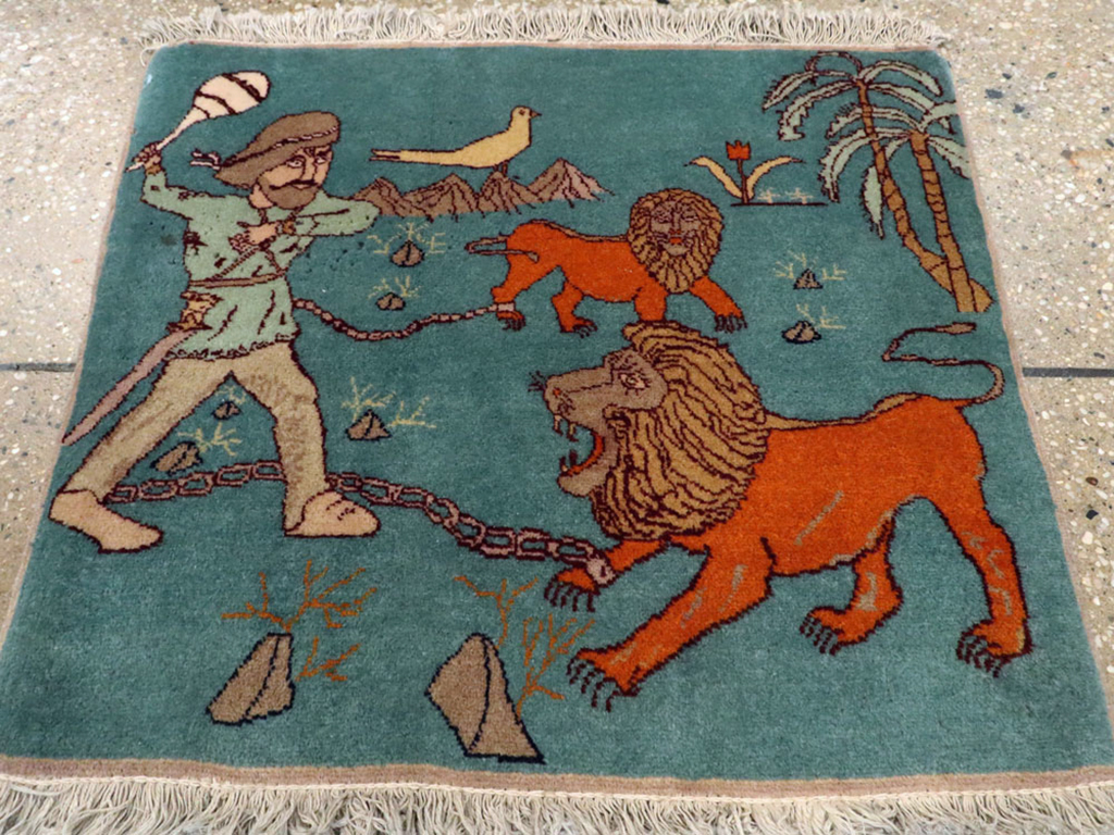 Antique Persian Tabriz Pictorial Rug, No.11827 - Staging