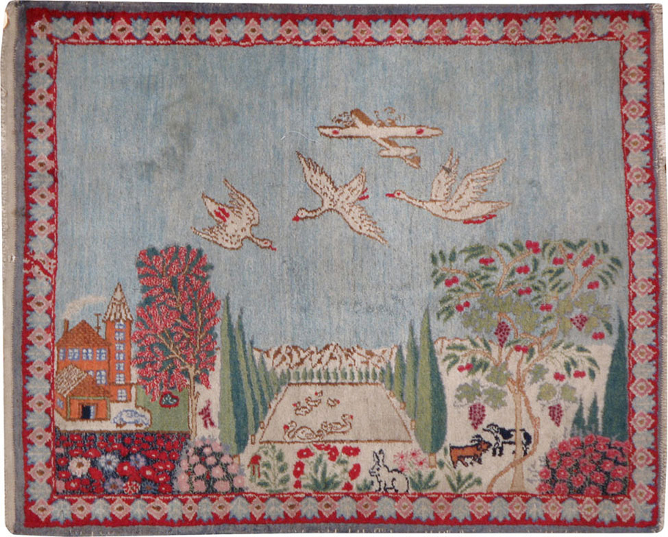 Vintage Persian Tabriz Pictorial Rug, No.11830 - Staging