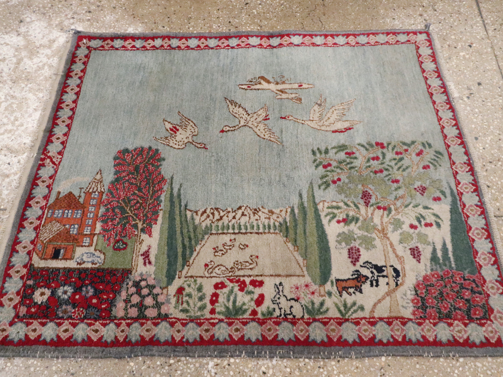 Vintage Persian Tabriz Pictorial Rug, No.11830 - Staging