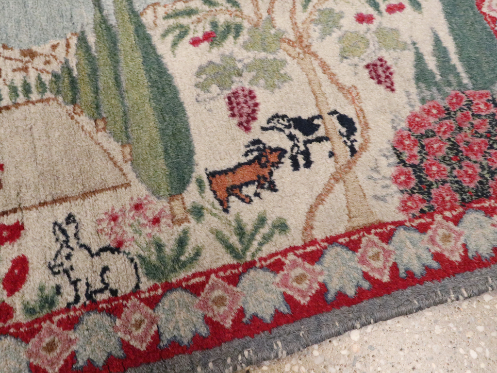 Vintage Persian Tabriz Pictorial Rug, No.11830 - Staging