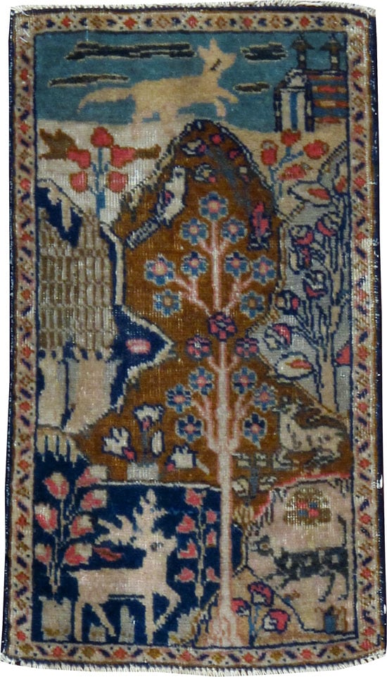 Vintage Persian Tabriz Pictorial Rug (Pair: 2 of 2), No.11832 - Staging
