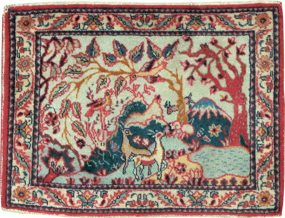 Vintage Persian Tabriz Pictorial Rug (Pair: 1 of 2), No.11834 - Staging