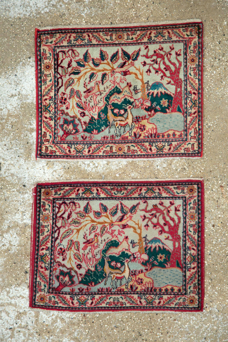 Vintage Persian Tabriz Pictorial Rug (Pair: 1 of 2), No.11834 - Staging