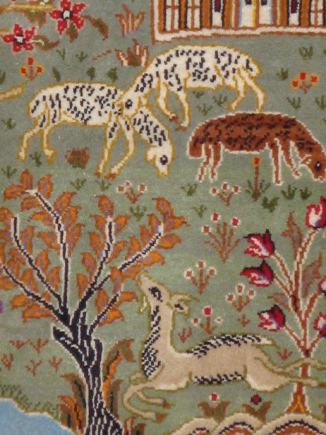 Vintage Persian Tabriz Pictorial Rug, No.11836 - Staging