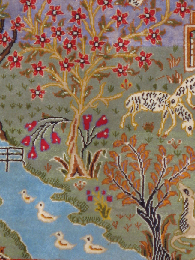 Vintage Persian Tabriz Pictorial Rug, No.11836 - Staging