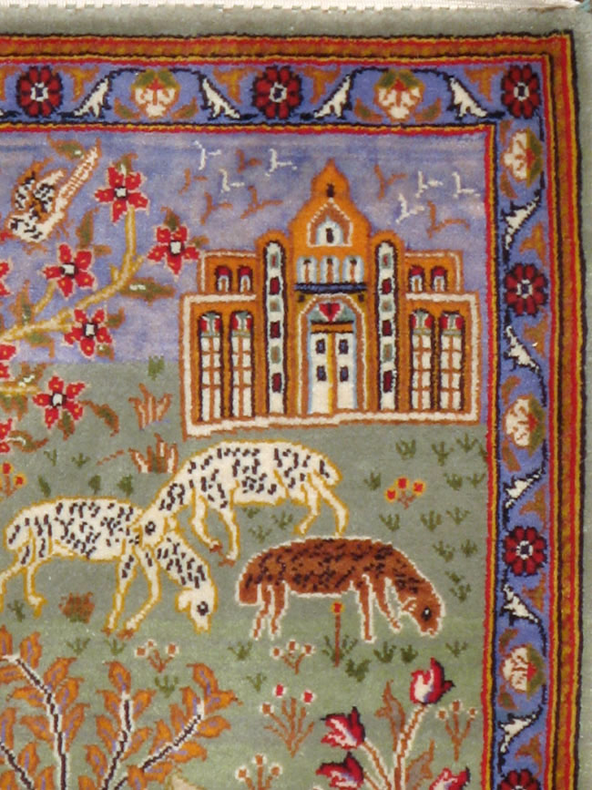 Vintage Persian Tabriz Pictorial Rug, No.11836 - Staging