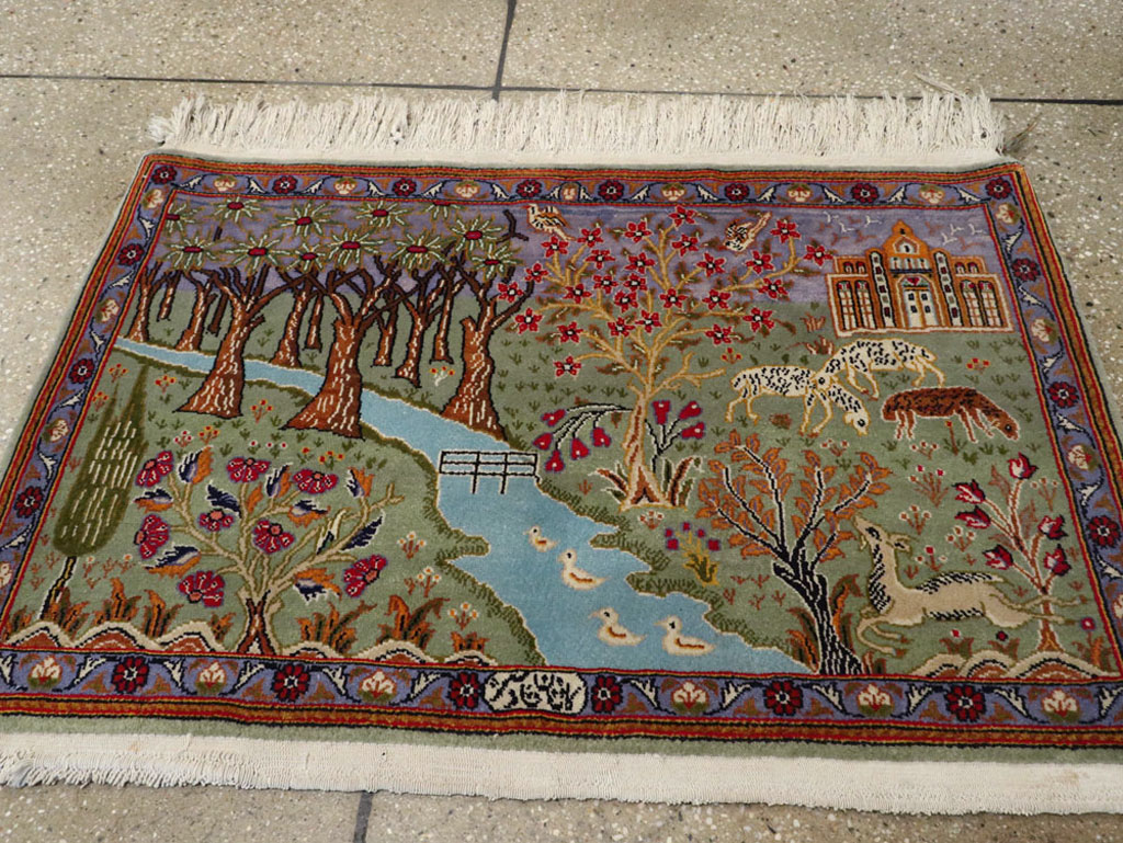 Vintage Persian Tabriz Pictorial Rug, No.11836 - Staging