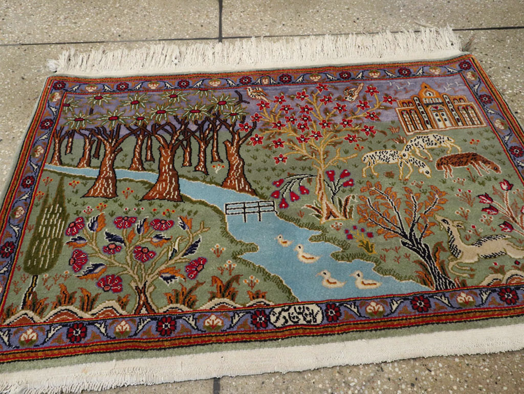 Vintage Persian Tabriz Pictorial Rug, No.11836 - Staging