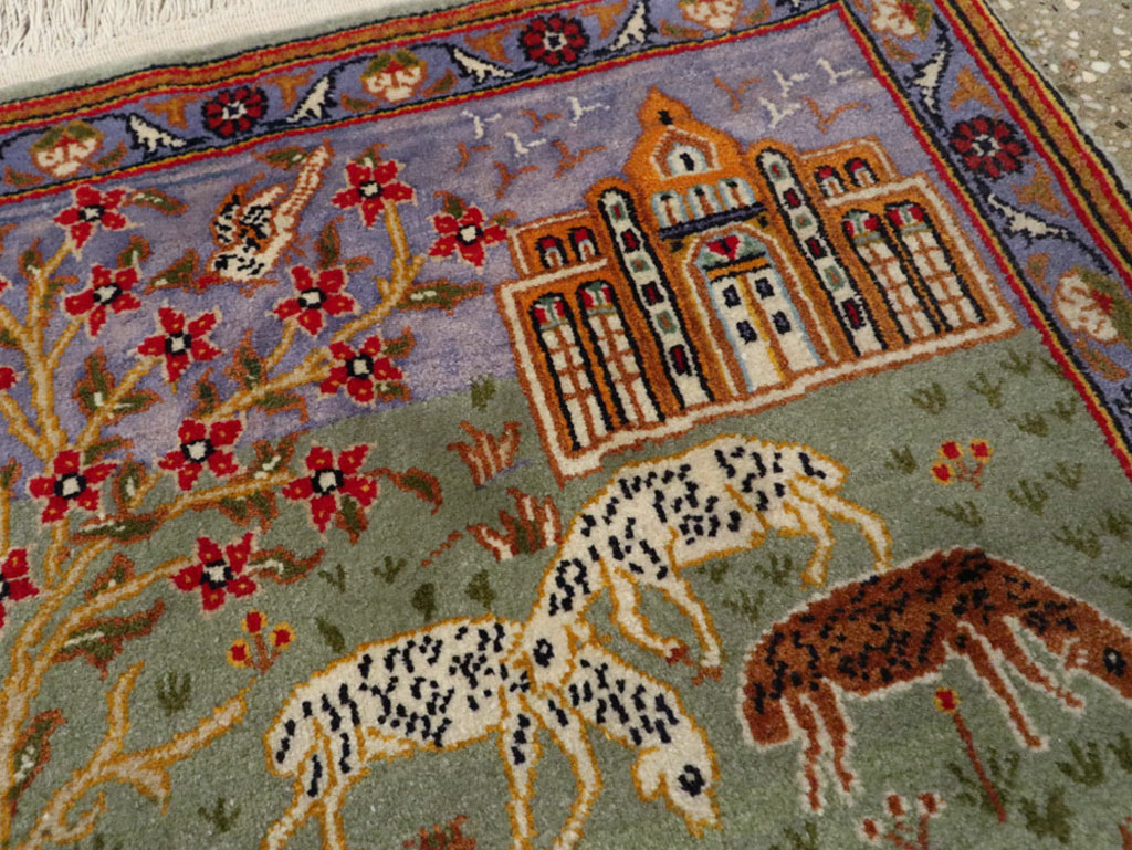 Vintage Persian Tabriz Pictorial Rug, No.11836 - Staging