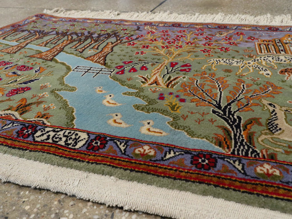 Vintage Persian Tabriz Pictorial Rug, No.11836 - Staging