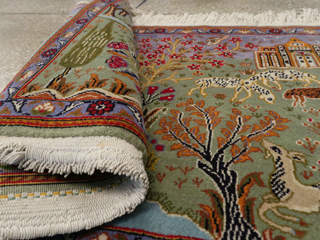 Vintage Persian Tabriz Pictorial Rug, No.11836 - Staging