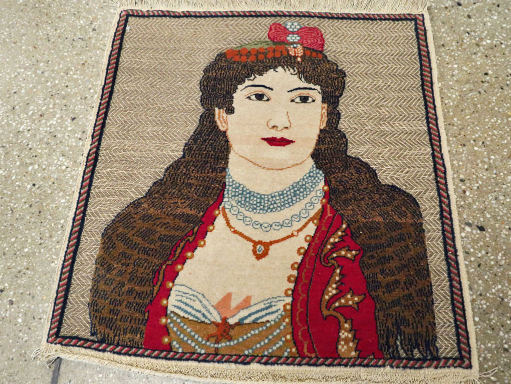 Vintage Persian Tabriz Pictorial Rug, No.11838 - Staging