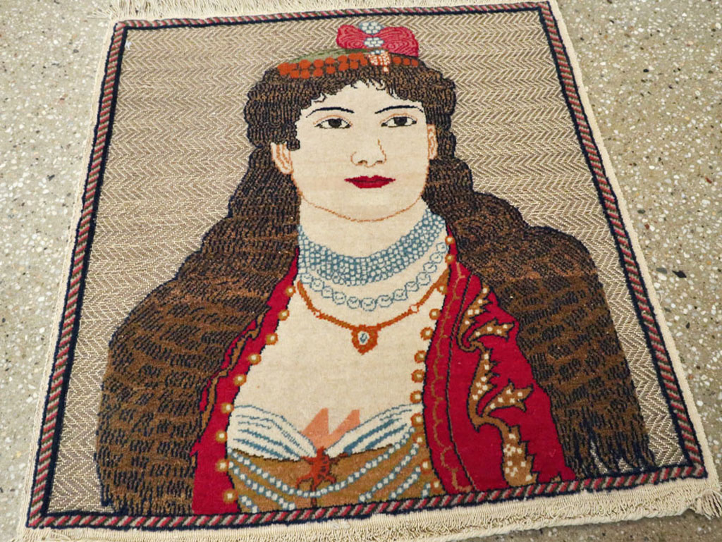 Vintage Persian Tabriz Pictorial Rug, No.11838 - Staging