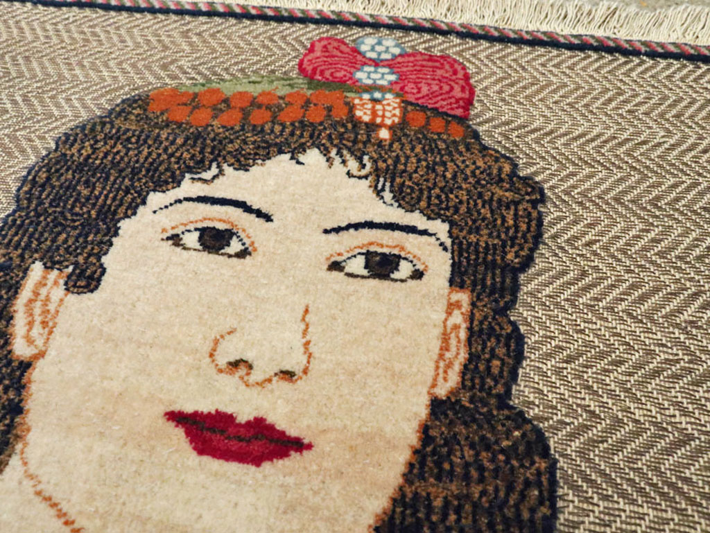 Vintage Persian Tabriz Pictorial Rug, No.11838 - Staging