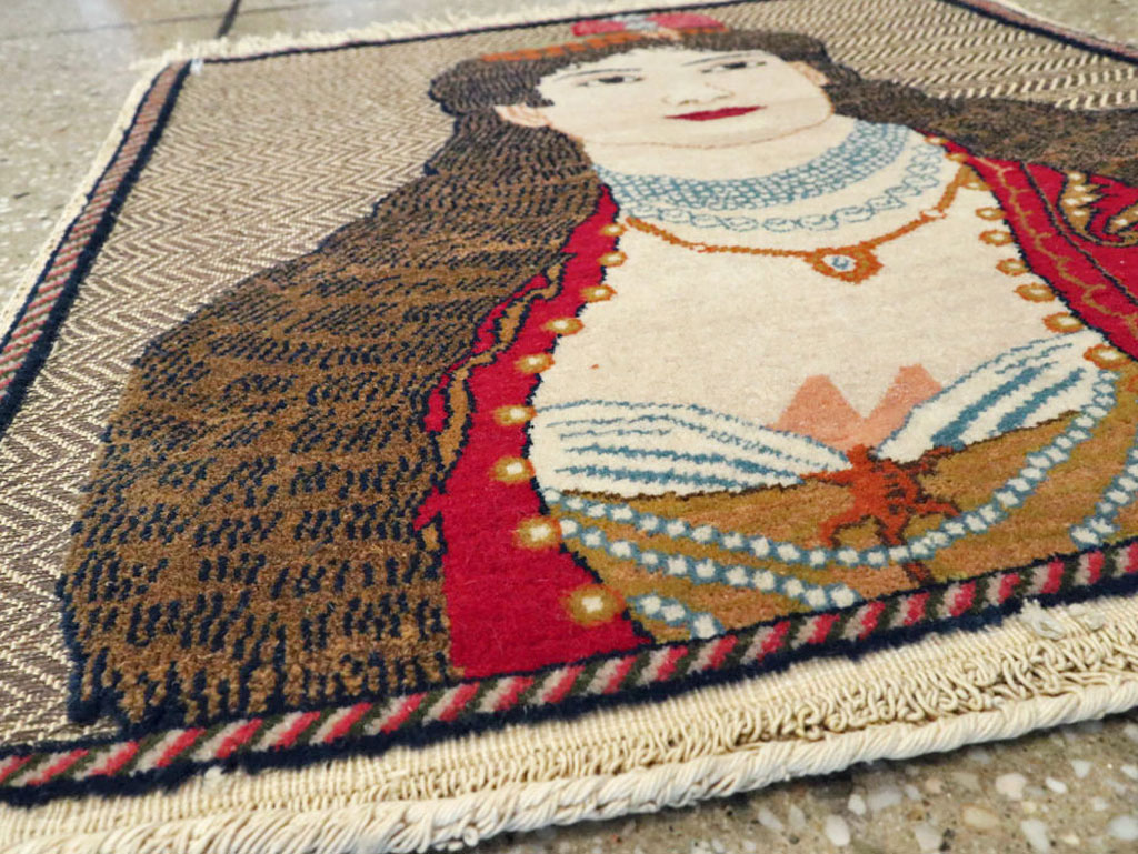 Vintage Persian Tabriz Pictorial Rug, No.11838 - Staging