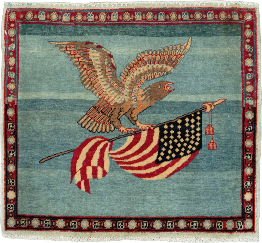 Antique Persian Kashan Flag Pictorial Rug (Pair: 2 of 2), No.11840 - Staging