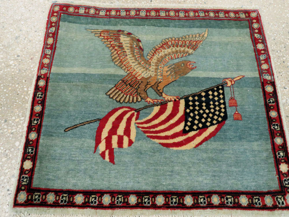 Antique Persian Kashan Flag Pictorial Rug (Pair: 2 of 2), No.11840 - Staging